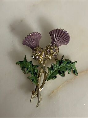 Purple & Green Floral Thistle Brooch by Exquisite